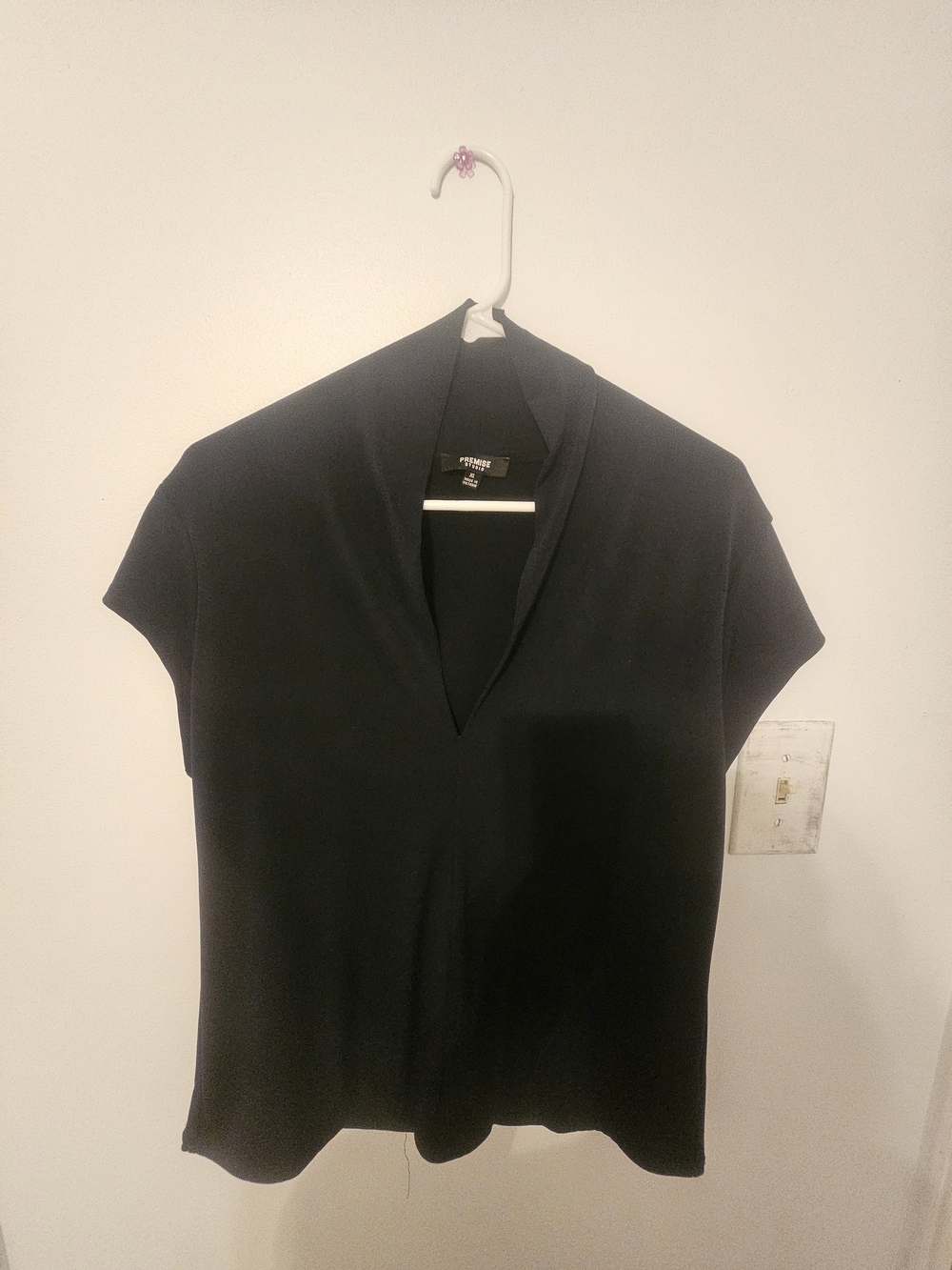 Premise Black Short Sleeve V-Neck Top